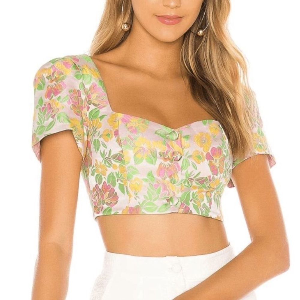 Revolve Majorelle Jade Top in Flamingo Pink Size XL Floral Spring Dainty Crop